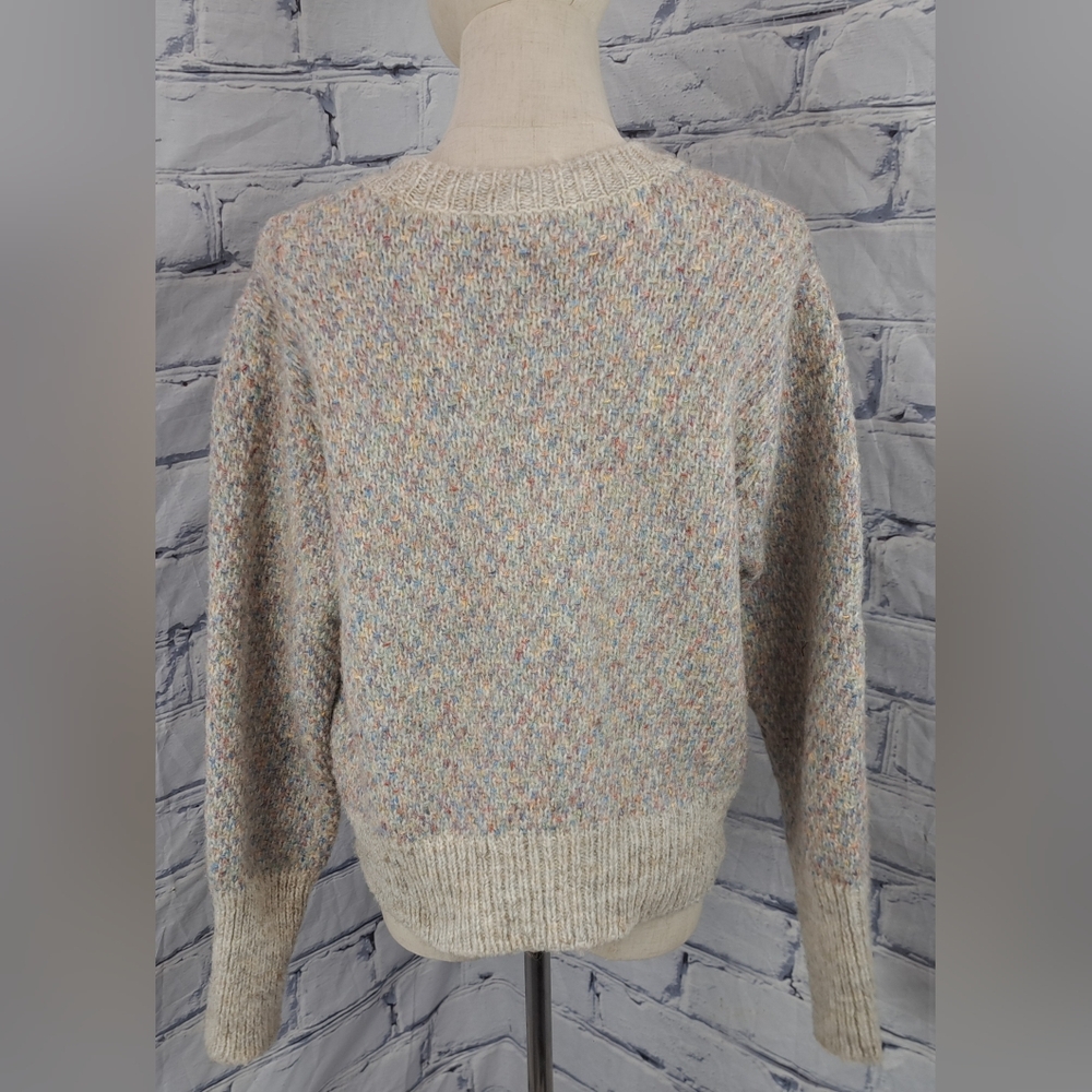 Design Lab Lord & Taylor Comfy Knit Sweater Cropped Woven Colorful Oatmeal Small - Picture 5 of 16